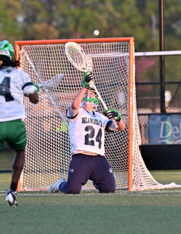 Del Tech goalie Anthony Knoepfel (Delmar) makes a save in the fourth quarter.