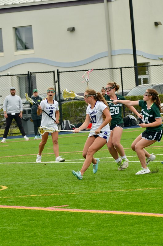 Sussex Academy senior Ellie Merrick watches one of her two goals go in.