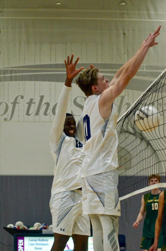Sussex Academy junior Jovan Jean-Louis and senior Jerry Green formed a successful block.