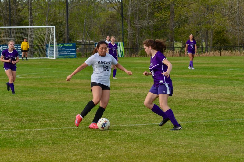 Sussex Tech sophomore Yaretzi Garcia Vivar tries to get past Royals senior Chloe Wilkerson.