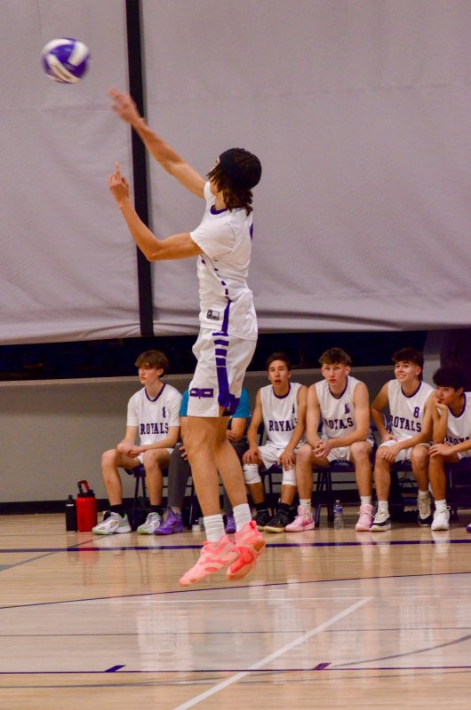 Delmarva Christian senior Seth Mifflin serves the ball.