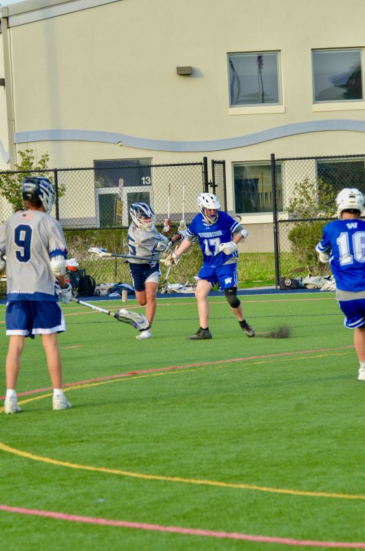 Sussex Academy sophomore Cooper Hagy scores on of his team-leading 15 goals in the young season.