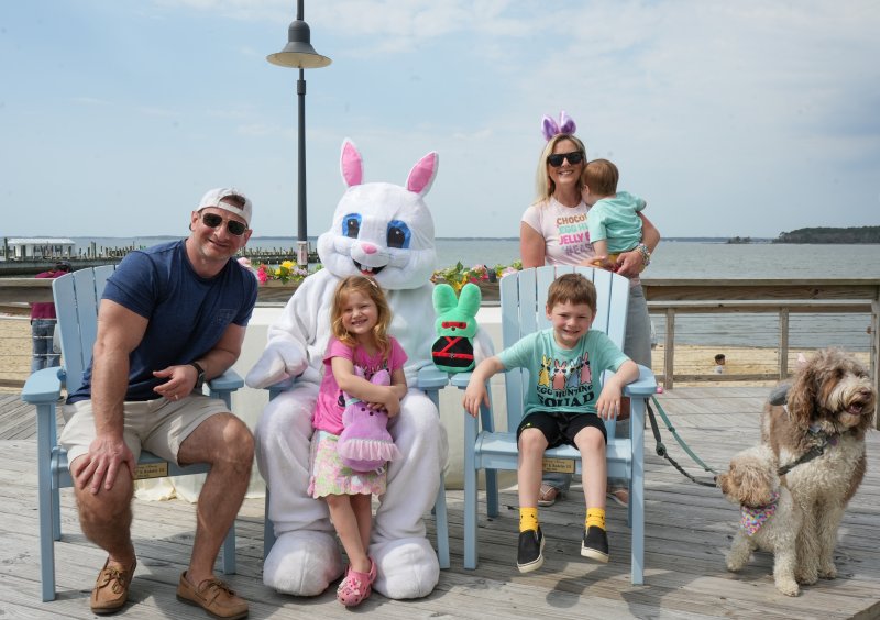 The Gelb family poses with the Easter Bunny. Standing in the back are (l-r) Jessy and son Jace. In front are Jesse, Josslyn and Jax.