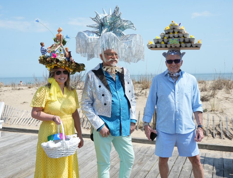 Easter Bonnet Bar Crawl participants (l-r) Nancy Checklick, Richard Thibodeau and Joey Colleli are ready for the fun to begin.