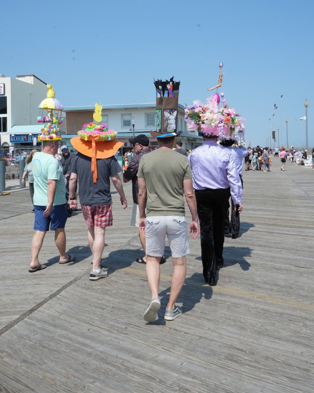 Participants in the Easter bonnet crawl bring a pop of color to the Rehoboth Boardwalk.