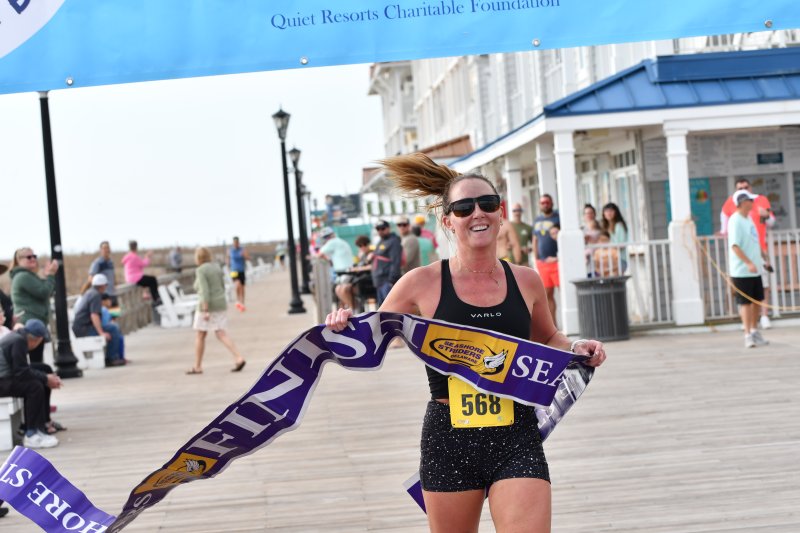 Trudy Dalton takes the overall women’s title at the Bunny Palooza 5K.