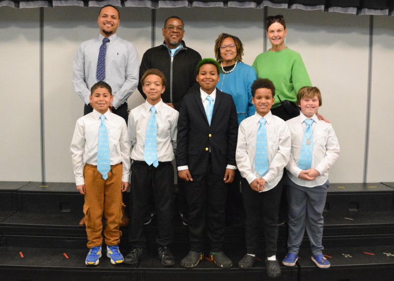 Rehoboth Elementary School Kindness is Power Club advisors shown are in back (l-r) Kevin Wright; Dion Johnson; Dr. Doris Person, school principal; and Judy Hudson. In front are student members Yanziel Rodriquez, Xavier Pomales, Valentino Correa, Jamison Kaiser, and Kai Lofland. Not shown are students Ameer Oney and Joshua Hutchinson, and Kevin Monaghan, club advisor. SUBMITTED PHOTOS
