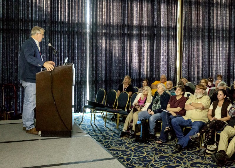 Tony Pratt, a noted Delaware photographer, speaks to attendees during the Coastal Camera Club’s 2017 Photo Beach Bash. The annual event is now held virtually and attracts 500-plus photography enthusiasts from all over the U.S. and the world. SAM MARKMAN PHOTO